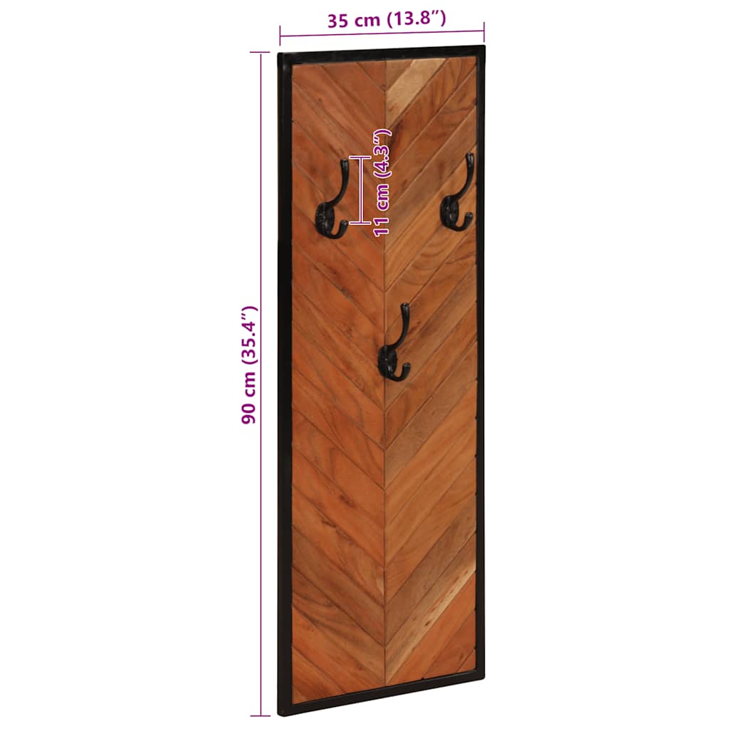 Appendiabiti 2 pz 35x1x90 cm in Legno Massello di Acacia