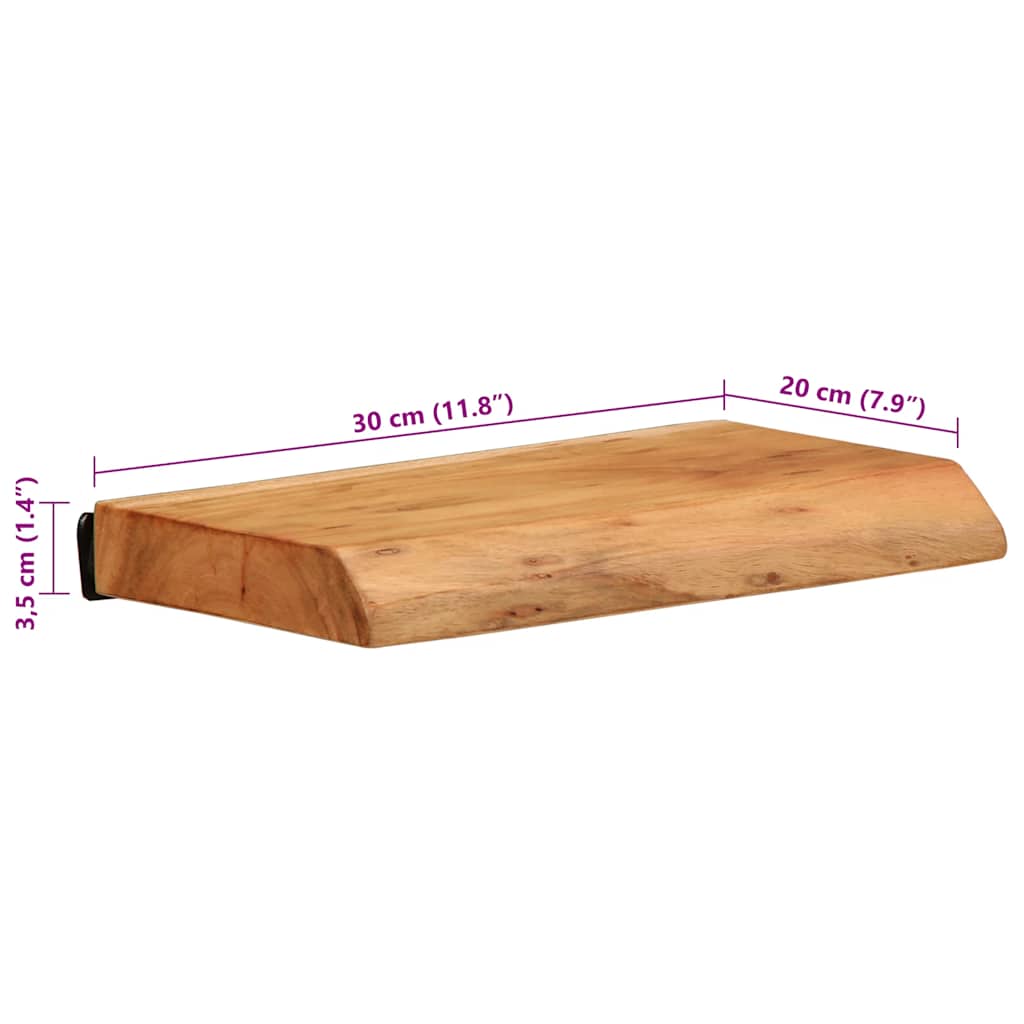 Mensole da Parete 2 pz 30x20x3,5 cm in Legno Massello di Acacia
