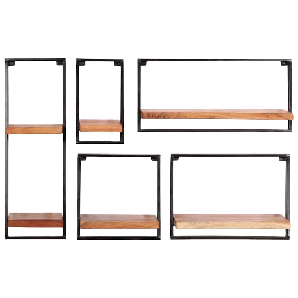 Mensole da Parete 5 pz in Legno Massello di Acacia