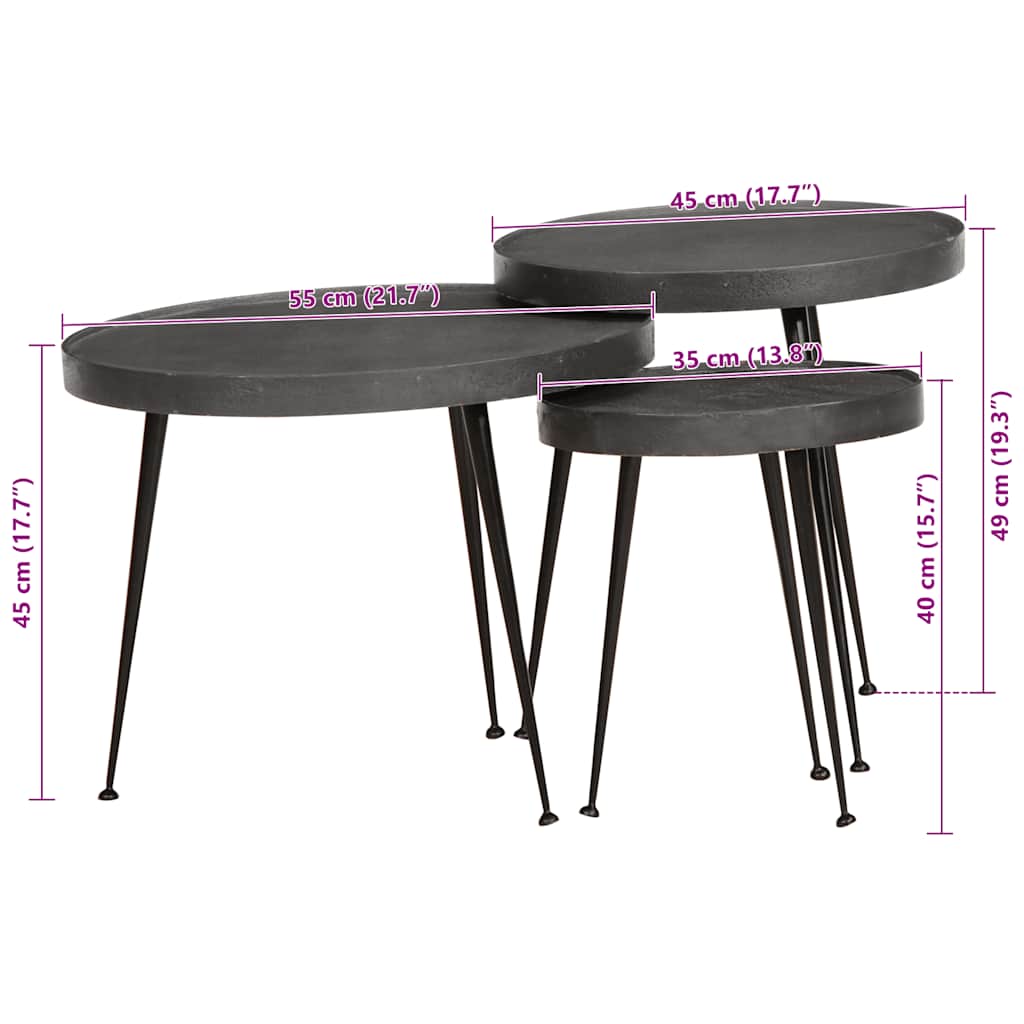 Tavolini da Salotto 3 pz Neri in Legno Multistrato