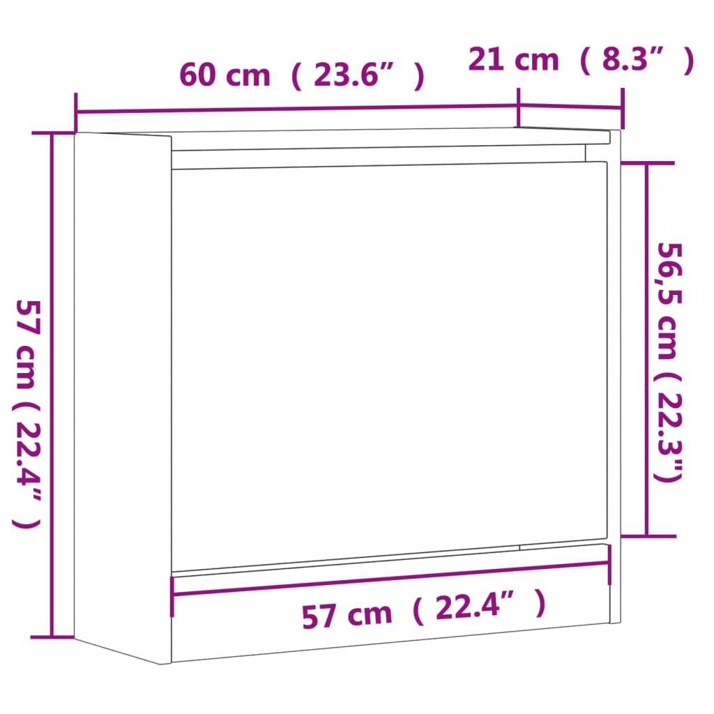 Scarpiera Grigio Cemento 60x21x57 cm in Legno Multistrato