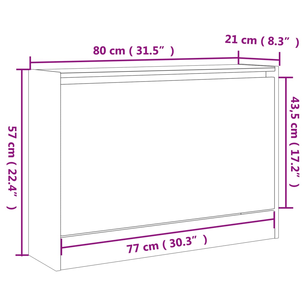 Scarpiera Grigio Cemento 80x21x57 cm in Legno Multistrato