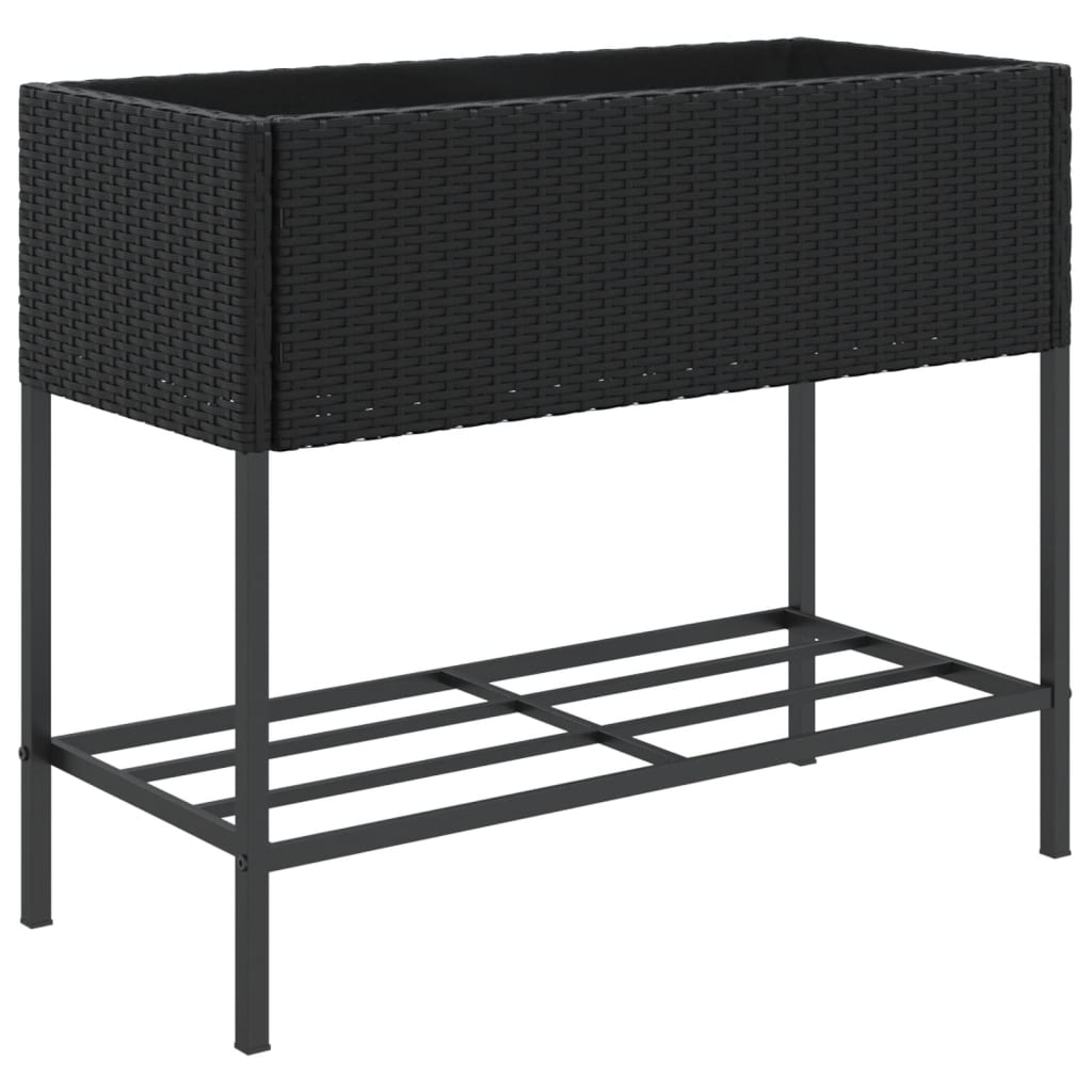 Fioriera da Giardino con Ripiano Nera in Polyrattan