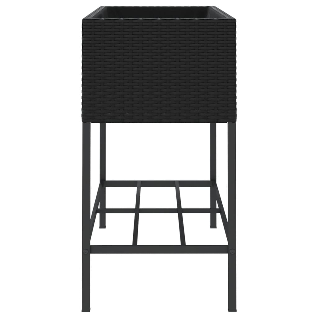 Fioriera da Giardino con Ripiano Nera in Polyrattan