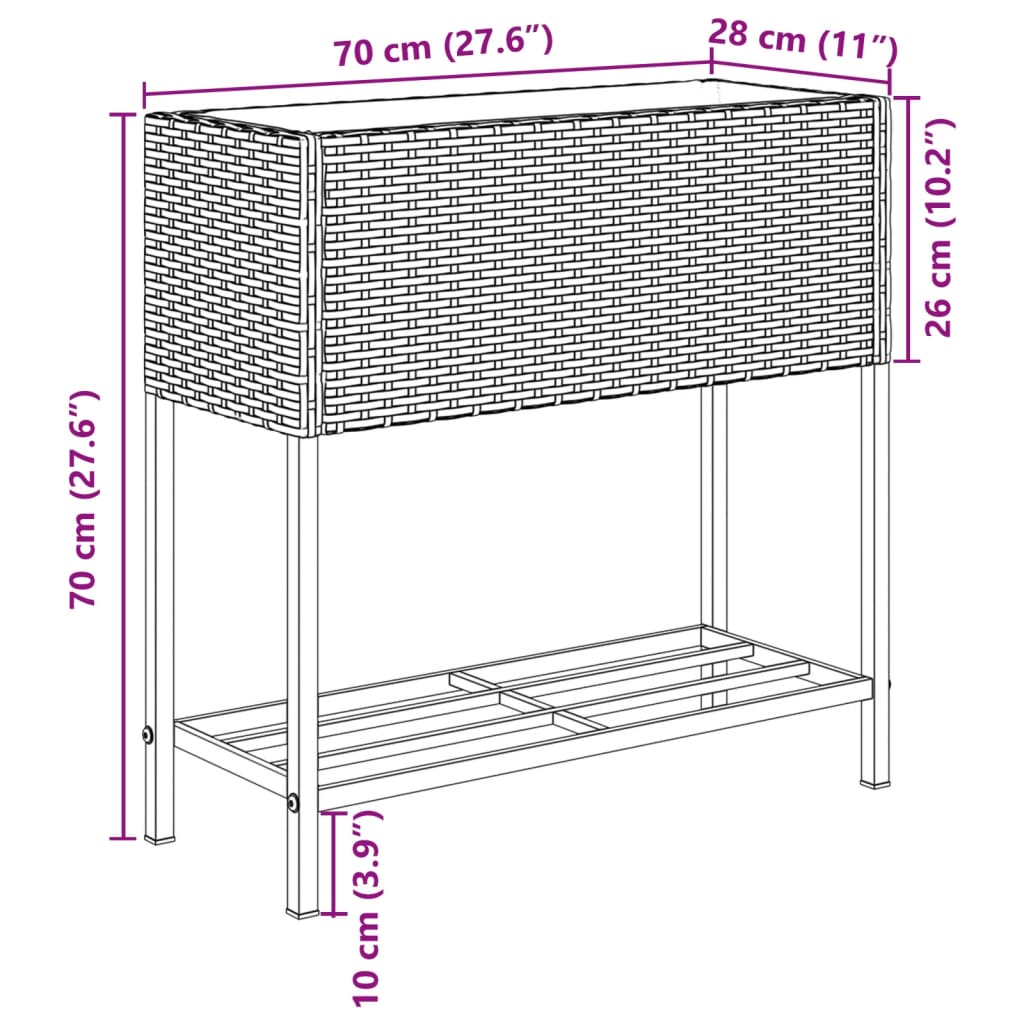 Fioriera da Giardino con Ripiano Marrone in Polyrattan