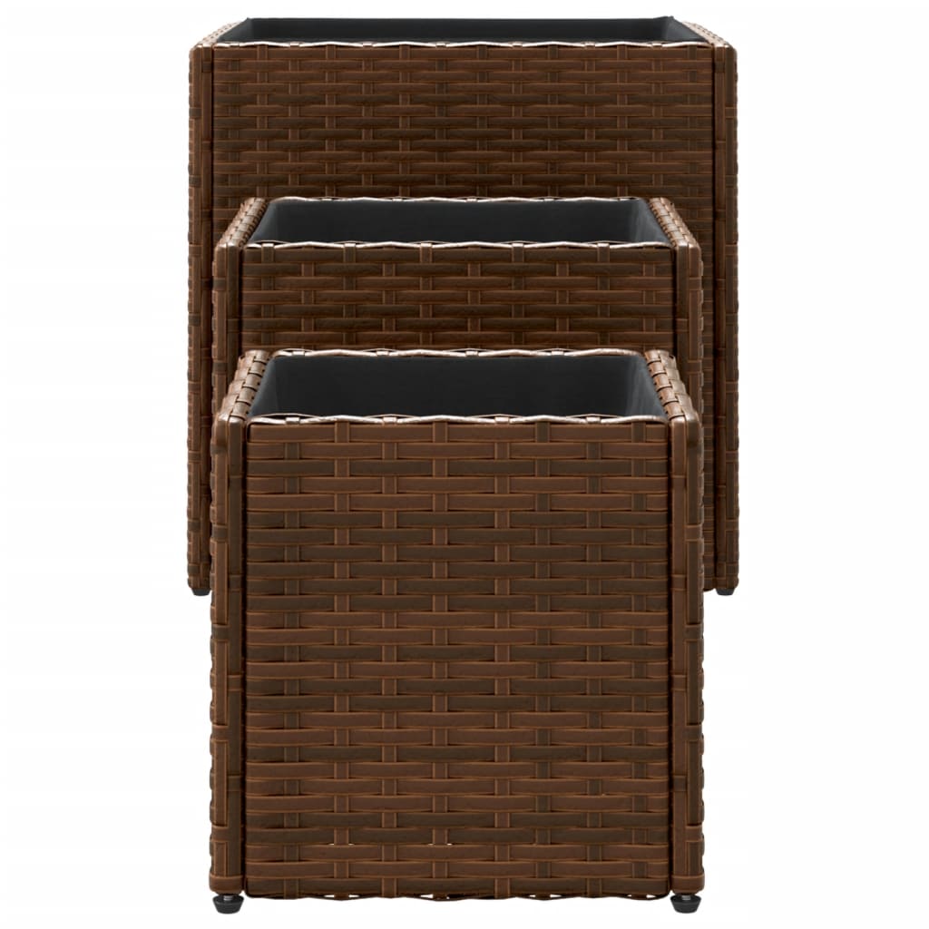 Fioriere da Giardino 3 pz Marroni in Polyrattan