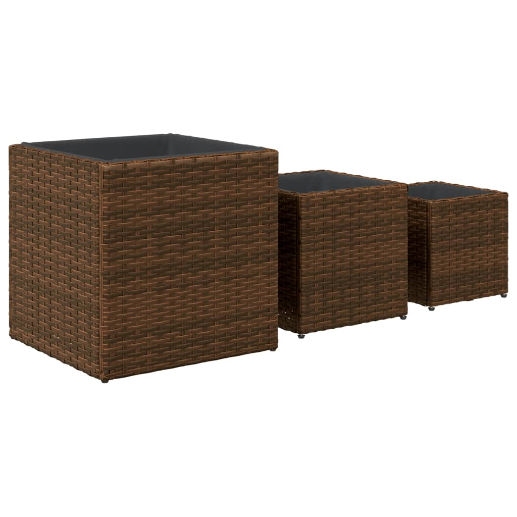 Fioriere da Giardino 3 pz Marroni in Polyrattan