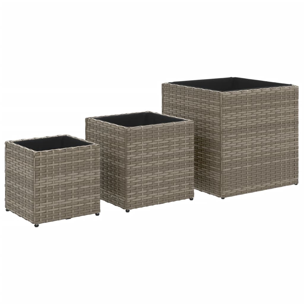 Fioriere da Giardino 3 pz Grigie in Polyrattan