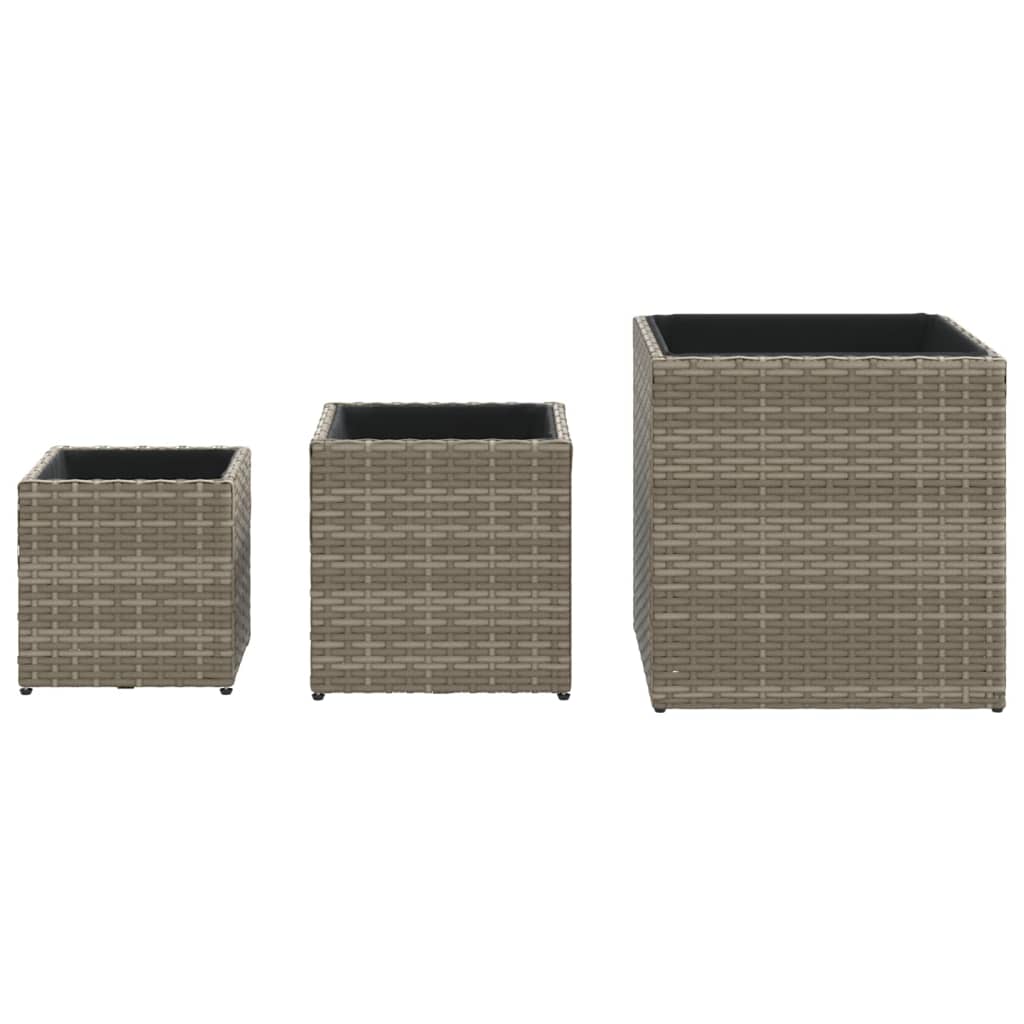 Fioriere da Giardino 3 pz Grigie in Polyrattan