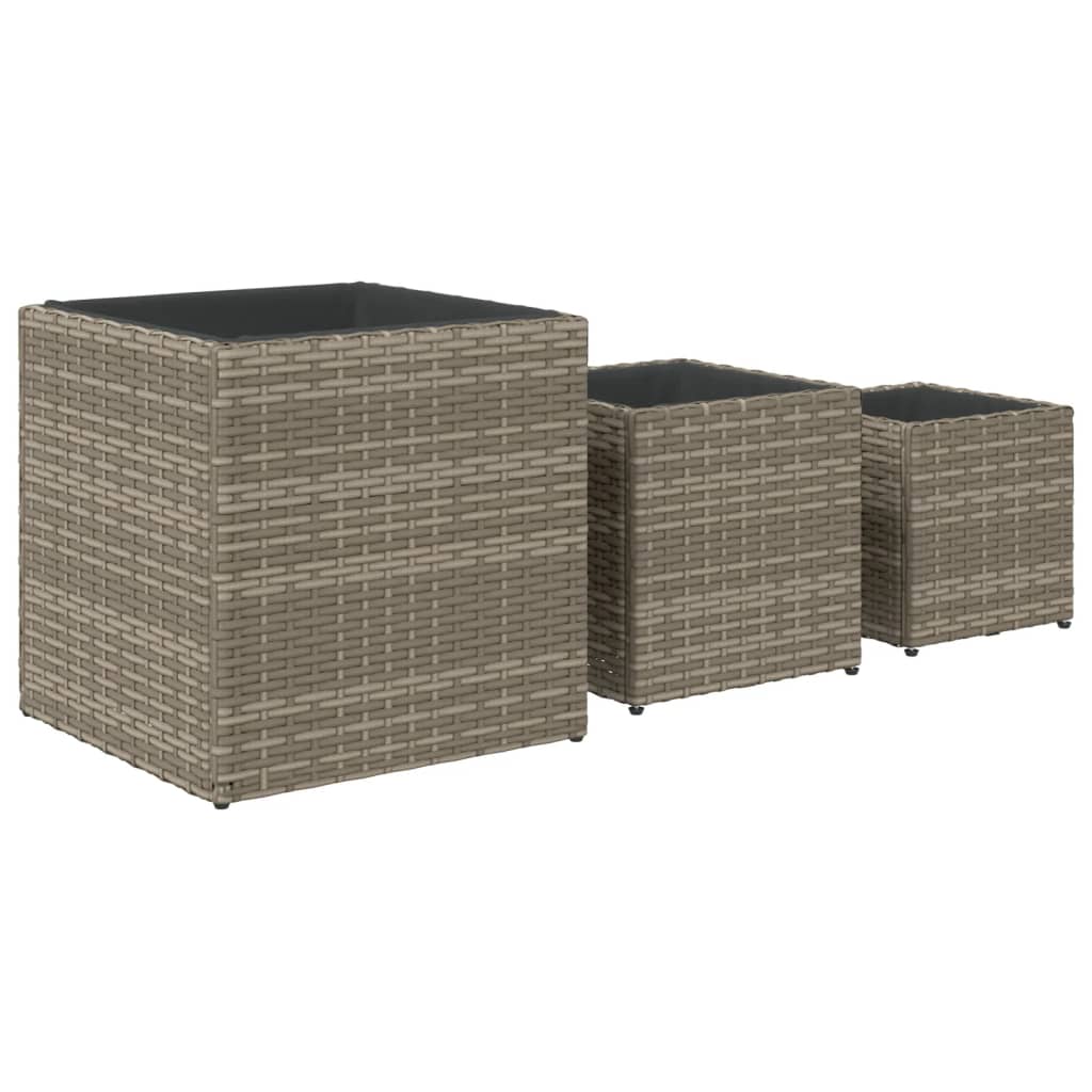 Fioriere da Giardino 3 pz Grigie in Polyrattan
