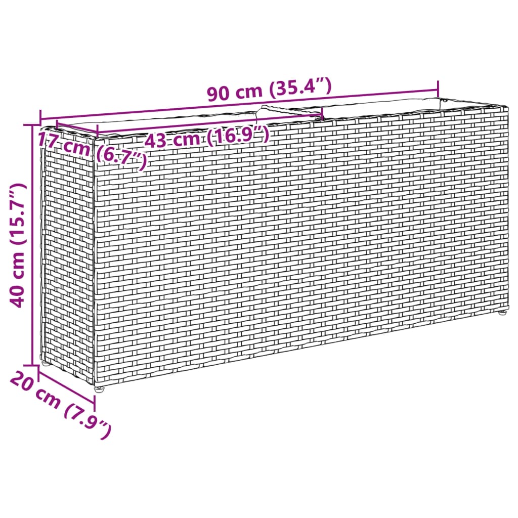 Fioriera da Giardino con 2 Vasi Grigia 90x20x40cm in Polyrattan