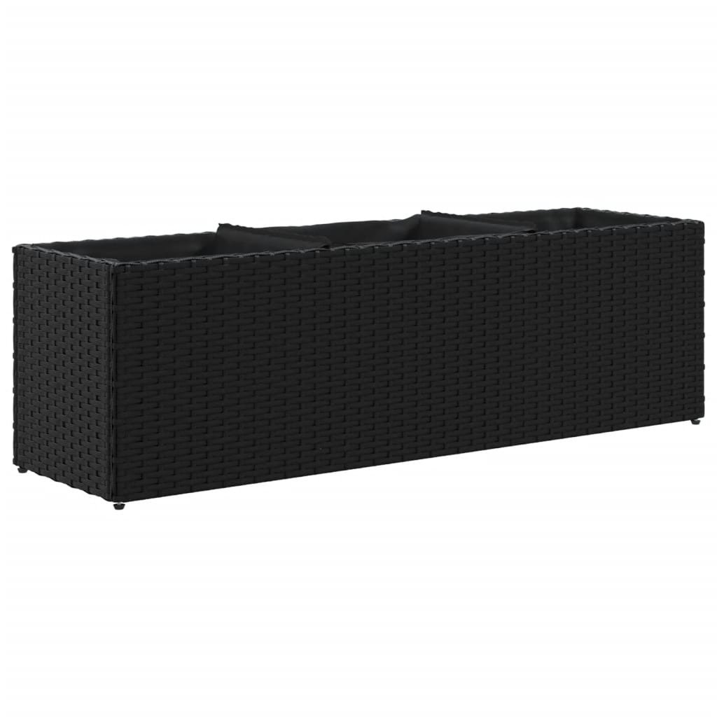 Fioriera da Giardino con 3 Vasi Nera 105x30x32 cm in Polyrattan