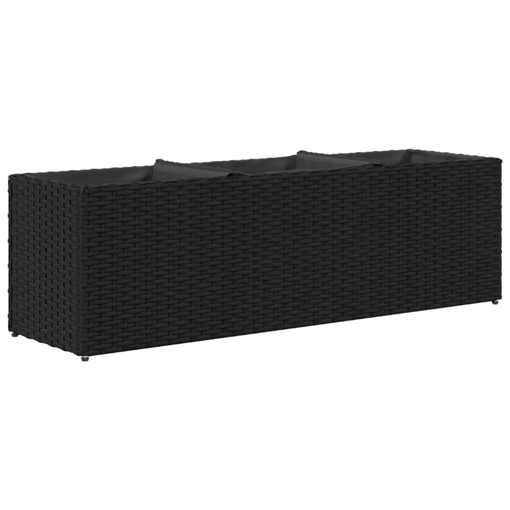 Fioriera da Giardino con 3 Vasi Nera 105x30x32 cm in Polyrattan