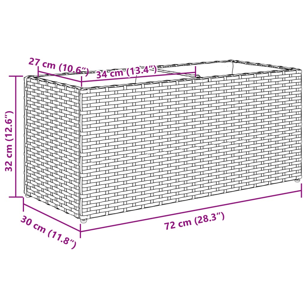 Fioriera da Giardino con 2 Vasi Nera 72x30x32 cm in Polyrattan