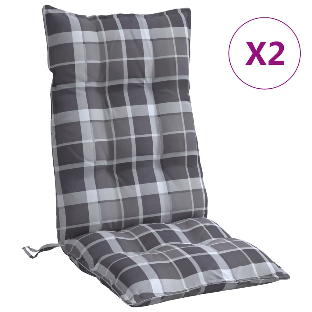 Cuscini Sedia Schienale Alto 2 pz Quadri Grigio Tessuto Oxford