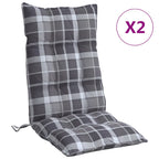 Cuscini Sedia Schienale Alto 2 pz Quadri Grigio Tessuto Oxford