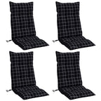 Cuscini Sedia Schienale Alto 4 pz Quadri Nero Tessuto Oxford