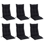 Cuscini Sedia Schienale Alto 6 pz Quadri Nero Tessuto Oxford