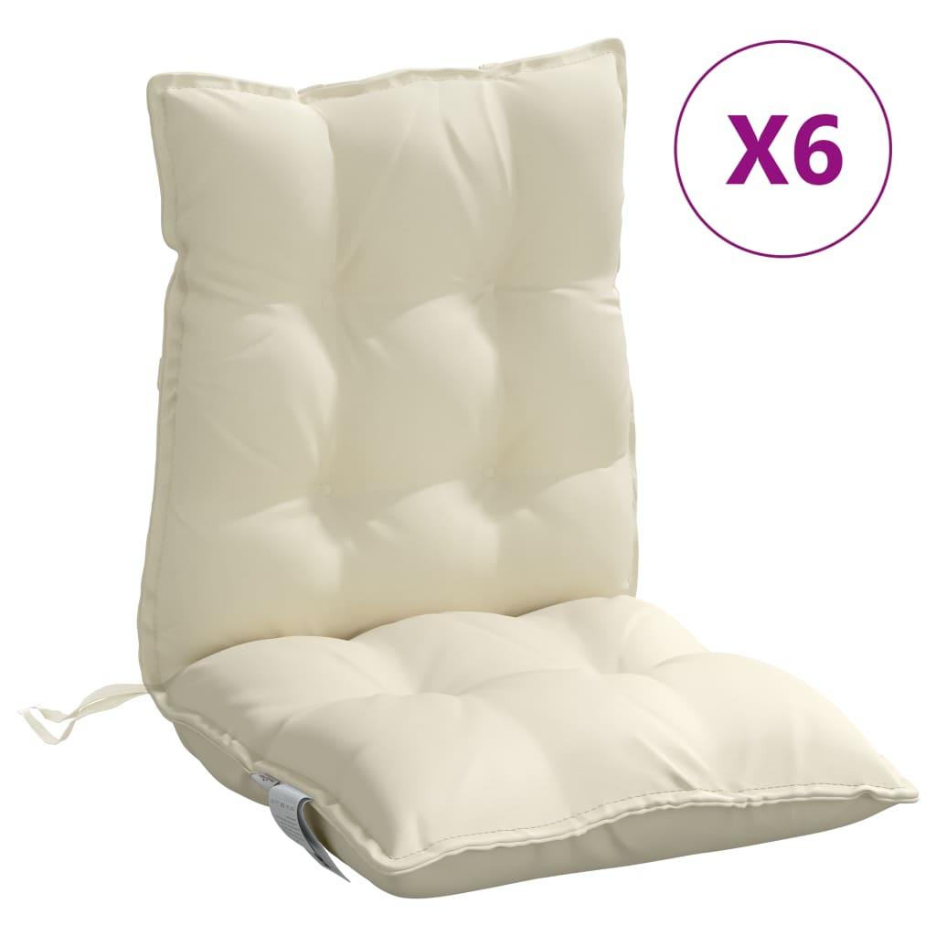 Cuscini per Sedia Schienale Basso 6 pz Crema in Tessuto Oxford
