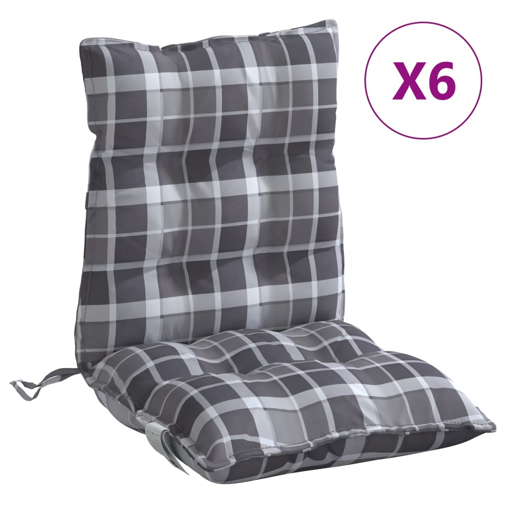 Cuscini Sedia Schienale Basso 6 pz Quadri Grigio Tessuto Oxford