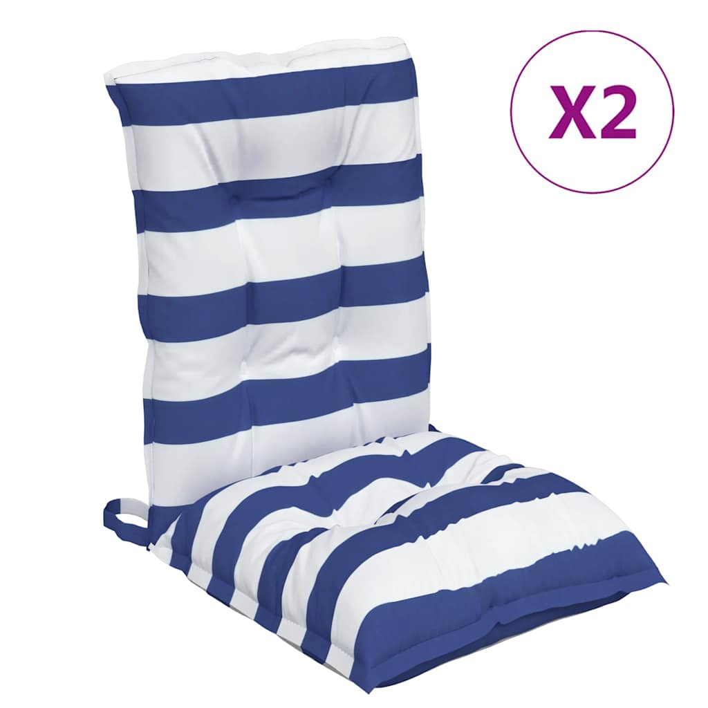 Cuscini Sedia Schienale Basso 2 pz a Righe Blu e Bianche Oxford