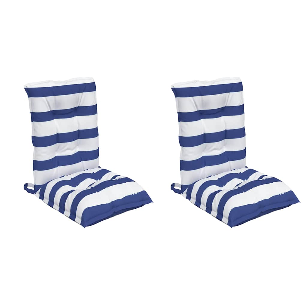 Cuscini Sedia Schienale Basso 2 pz a Righe Blu e Bianche Oxford