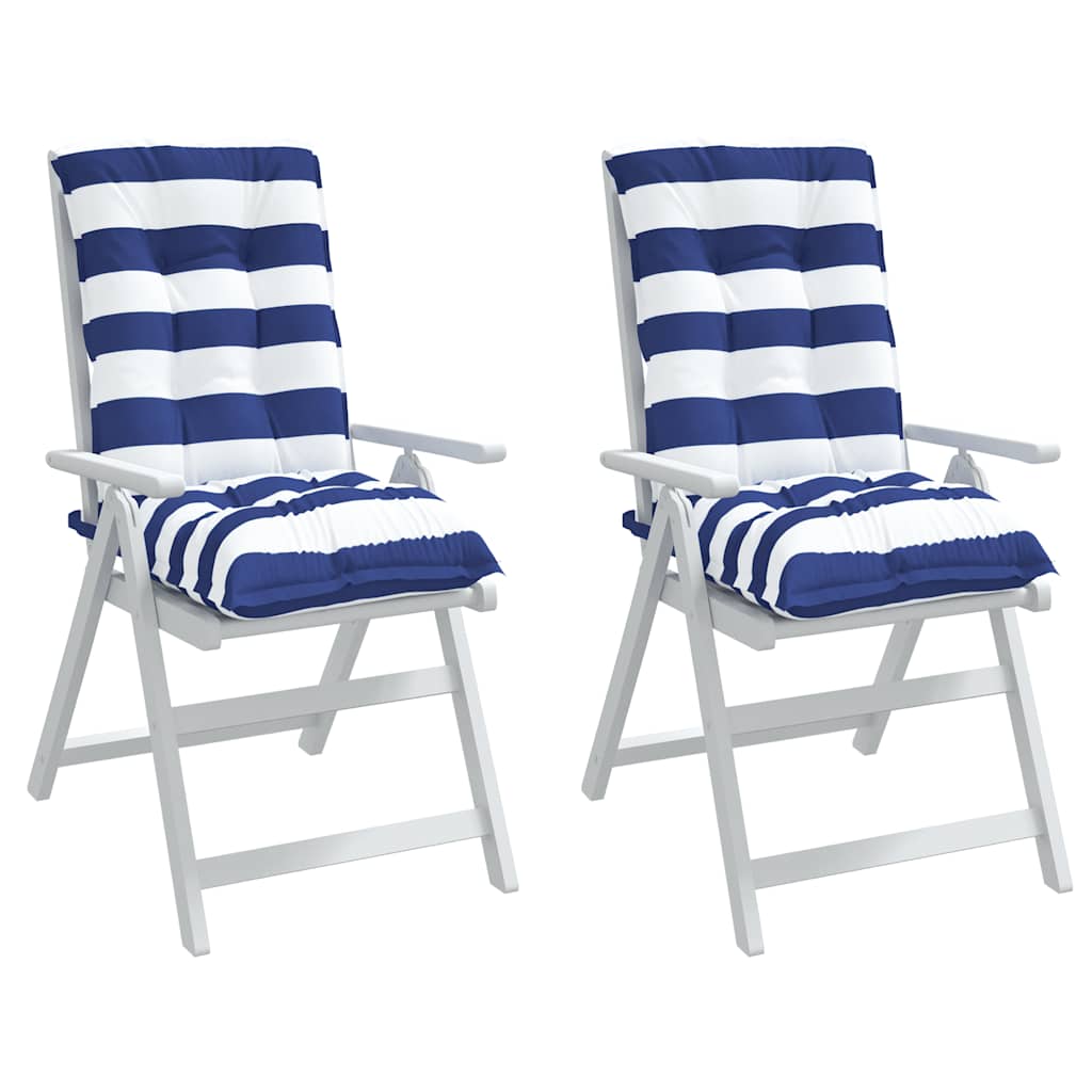 Cuscini Sedia Schienale Basso 2 pz a Righe Blu e Bianche Oxford