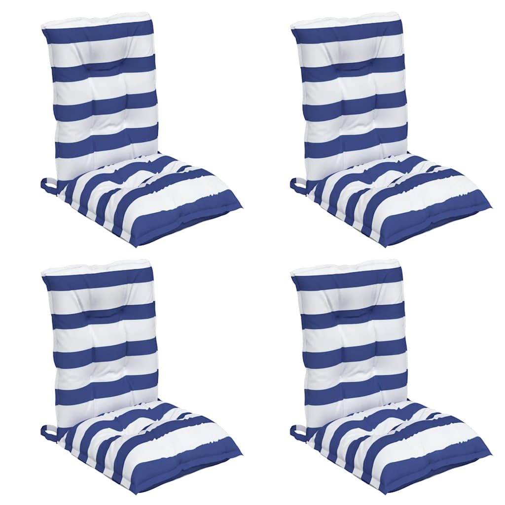 Cuscini Sedia Schienale Basso 4 pz a Righe Blu e Bianche Oxford