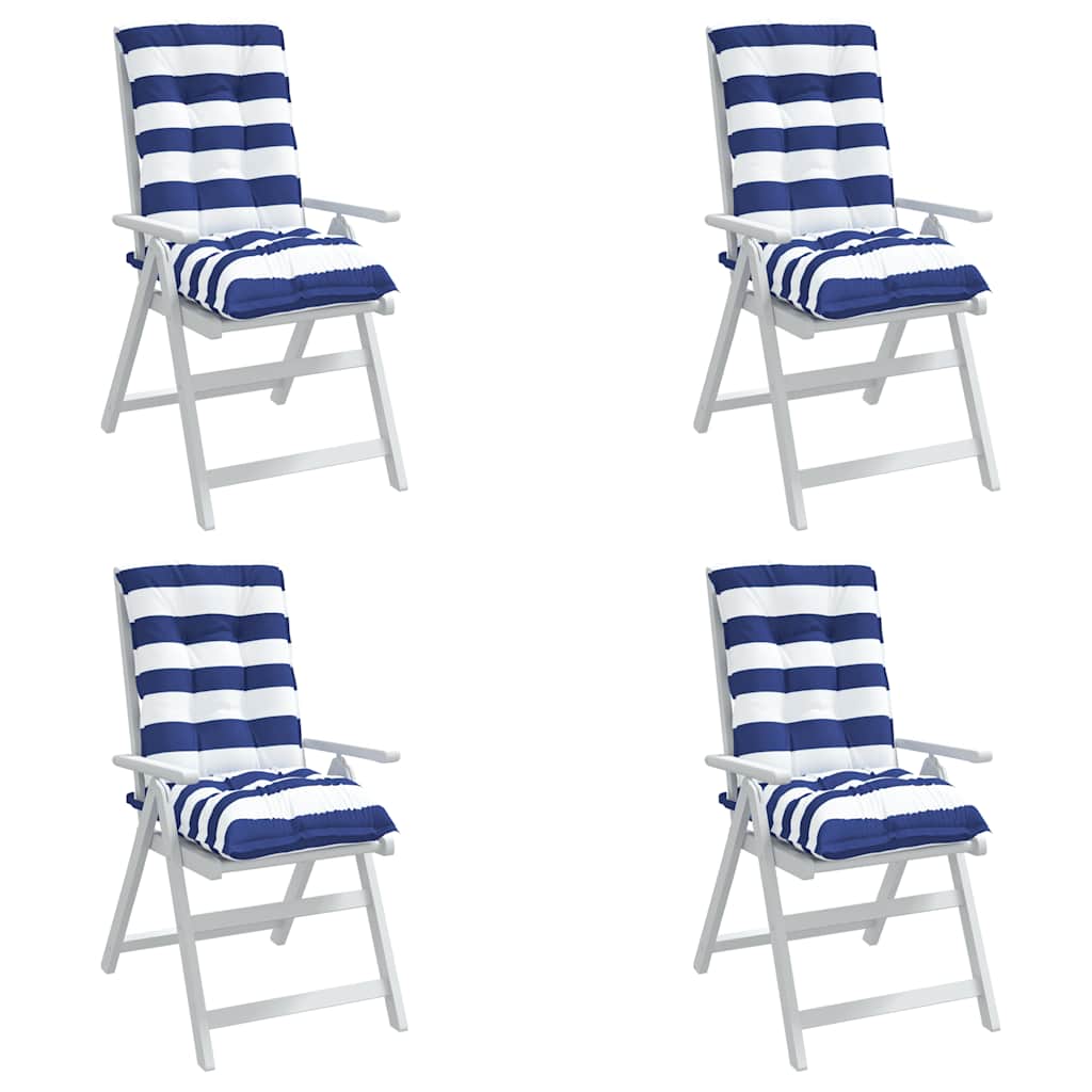 Cuscini Sedia Schienale Basso 4 pz a Righe Blu e Bianche Oxford