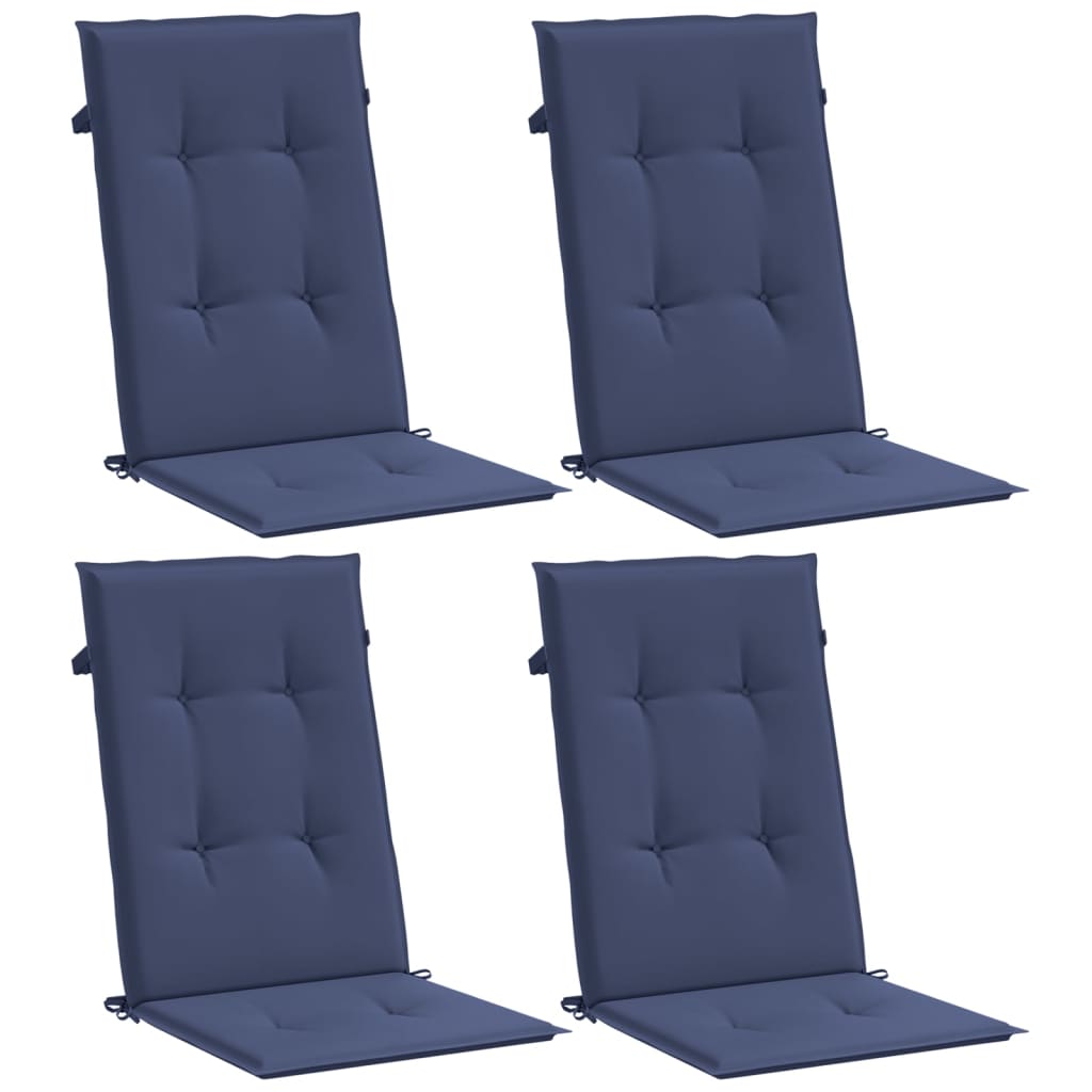 Cuscini Sedia con Schienale Alto 4 pz Blu Marino Tessuto