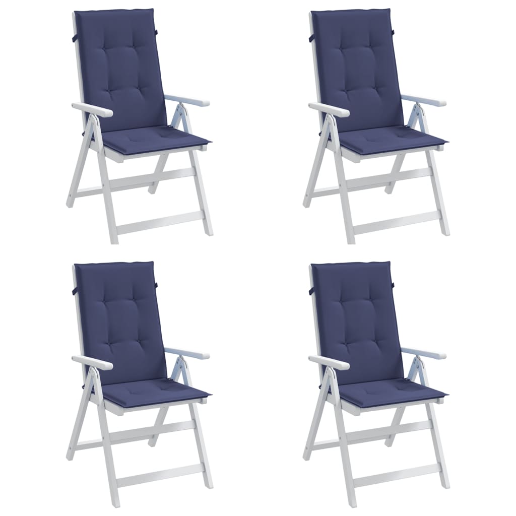 Cuscini Sedia con Schienale Alto 4 pz Blu Marino Tessuto