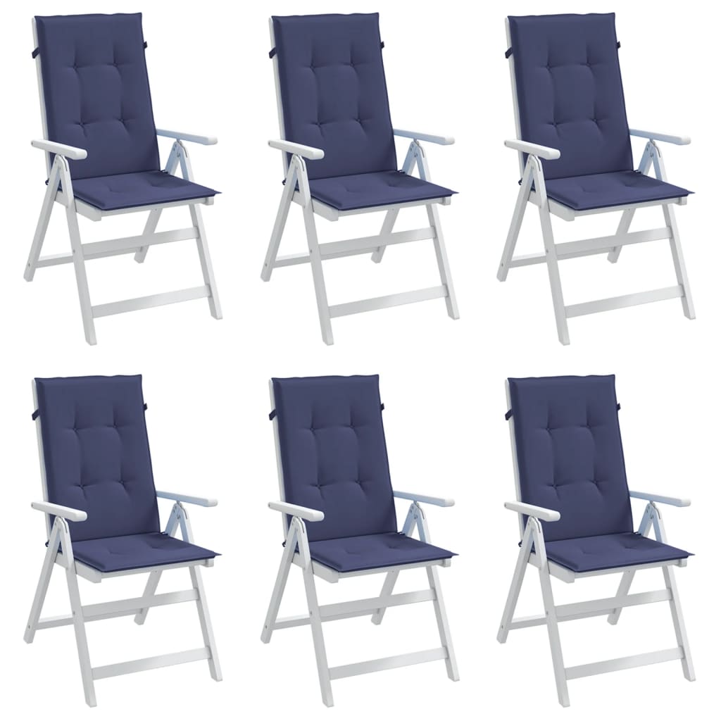Cuscini Sedia con Schienale Alto 6 pz Blu Marino Tessuto