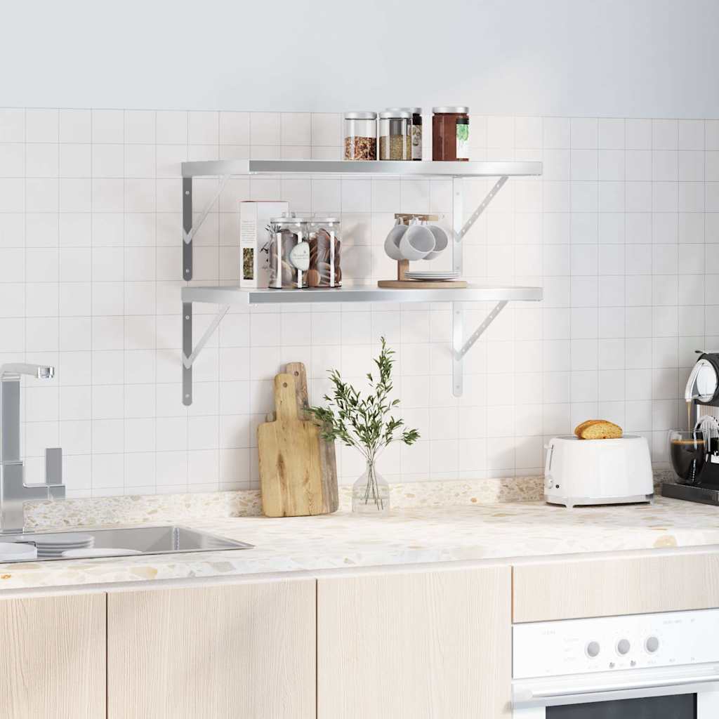 Mensole a Muro 2 pz 75x40 cm Argento in Acciaio Inossidabile
