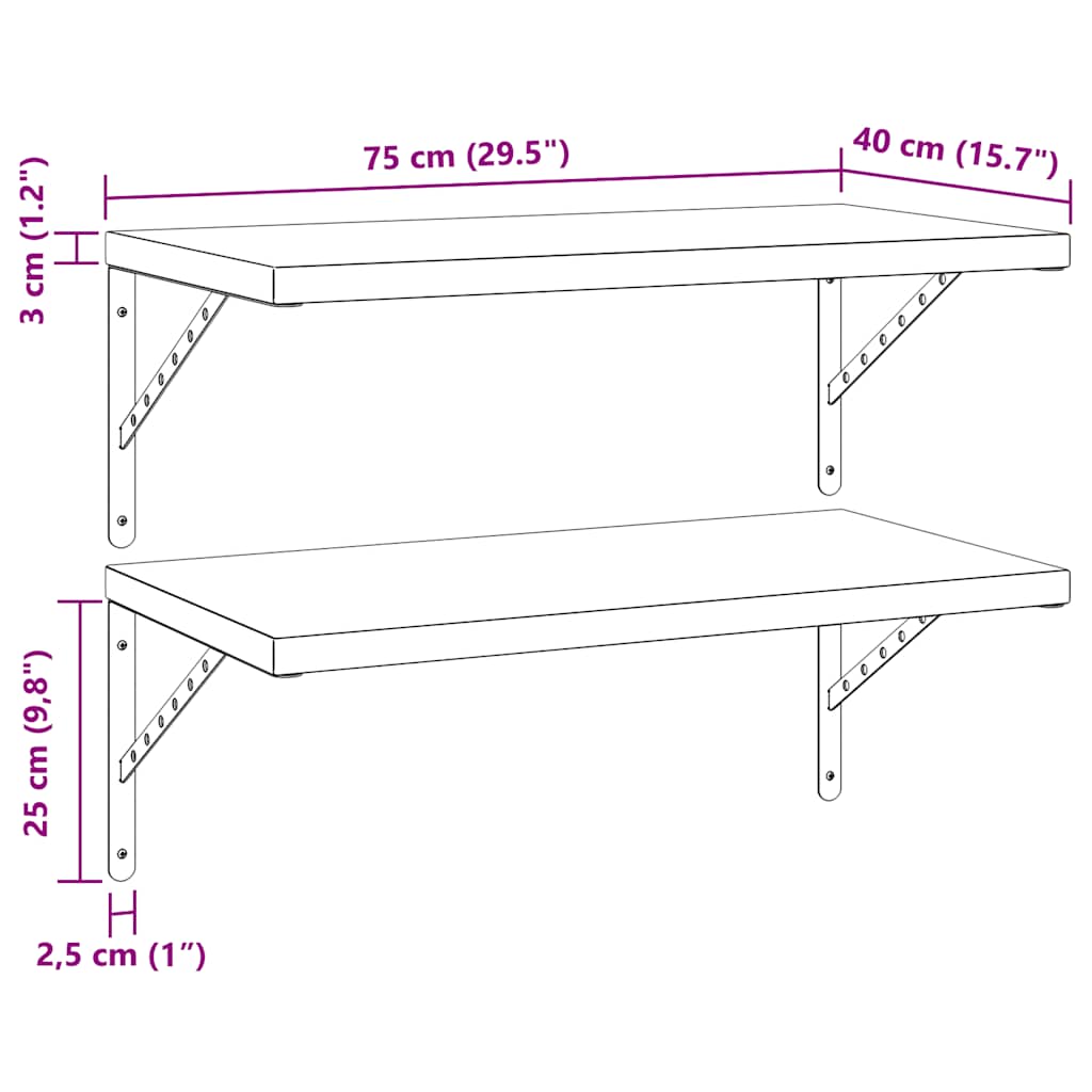 Mensole a Muro 2 pz 75x40 cm Argento in Acciaio Inossidabile
