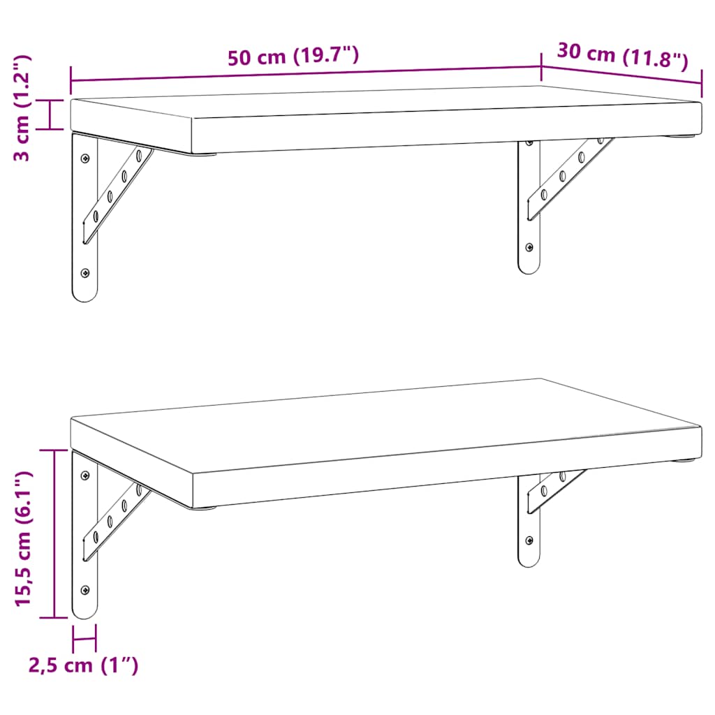 Mensole a Muro 2 pz 50x30 cm Argento in Acciaio Inossidabile