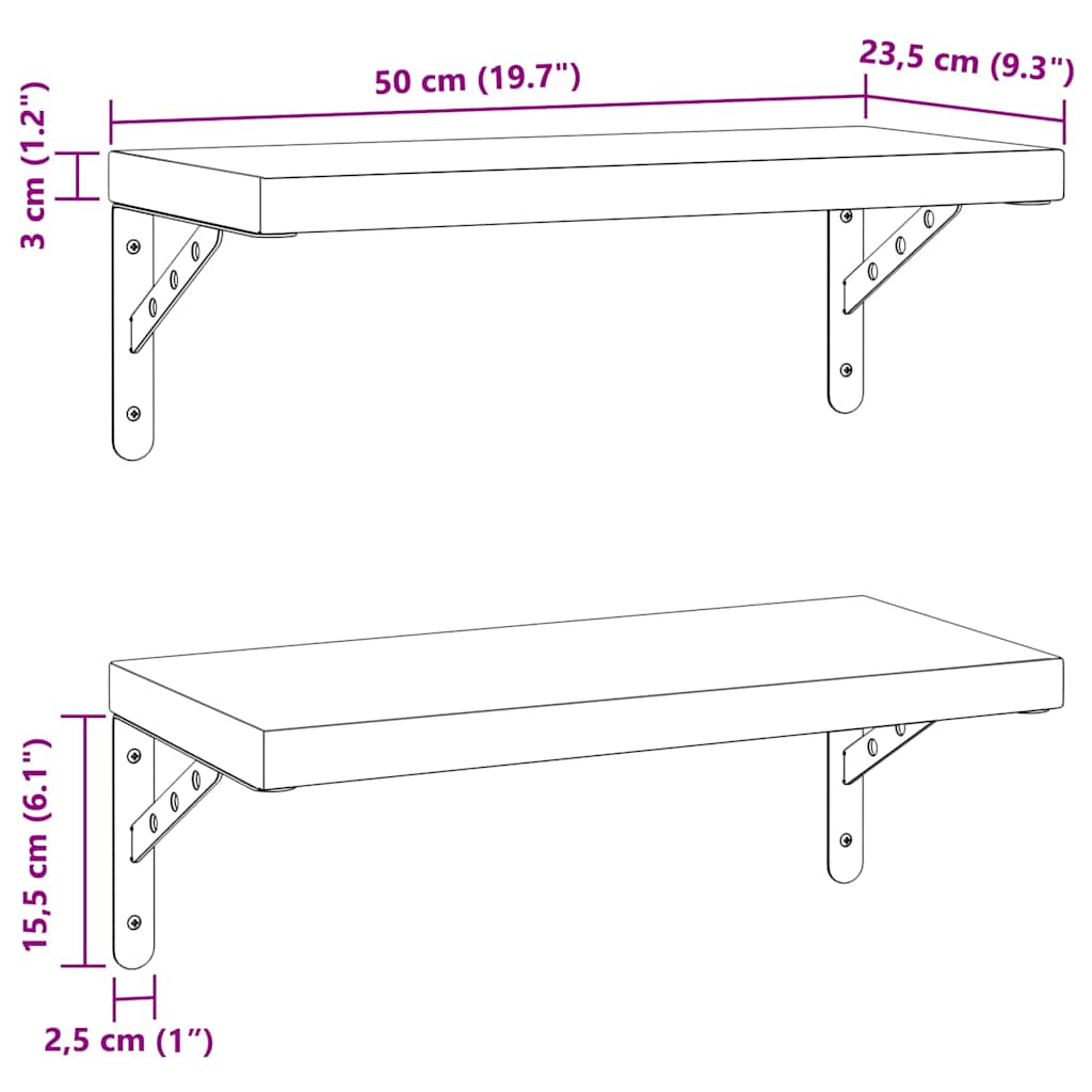 Mensole a Muro 2 pz 50x23,5 cm Argento in Acciaio Inossidabile