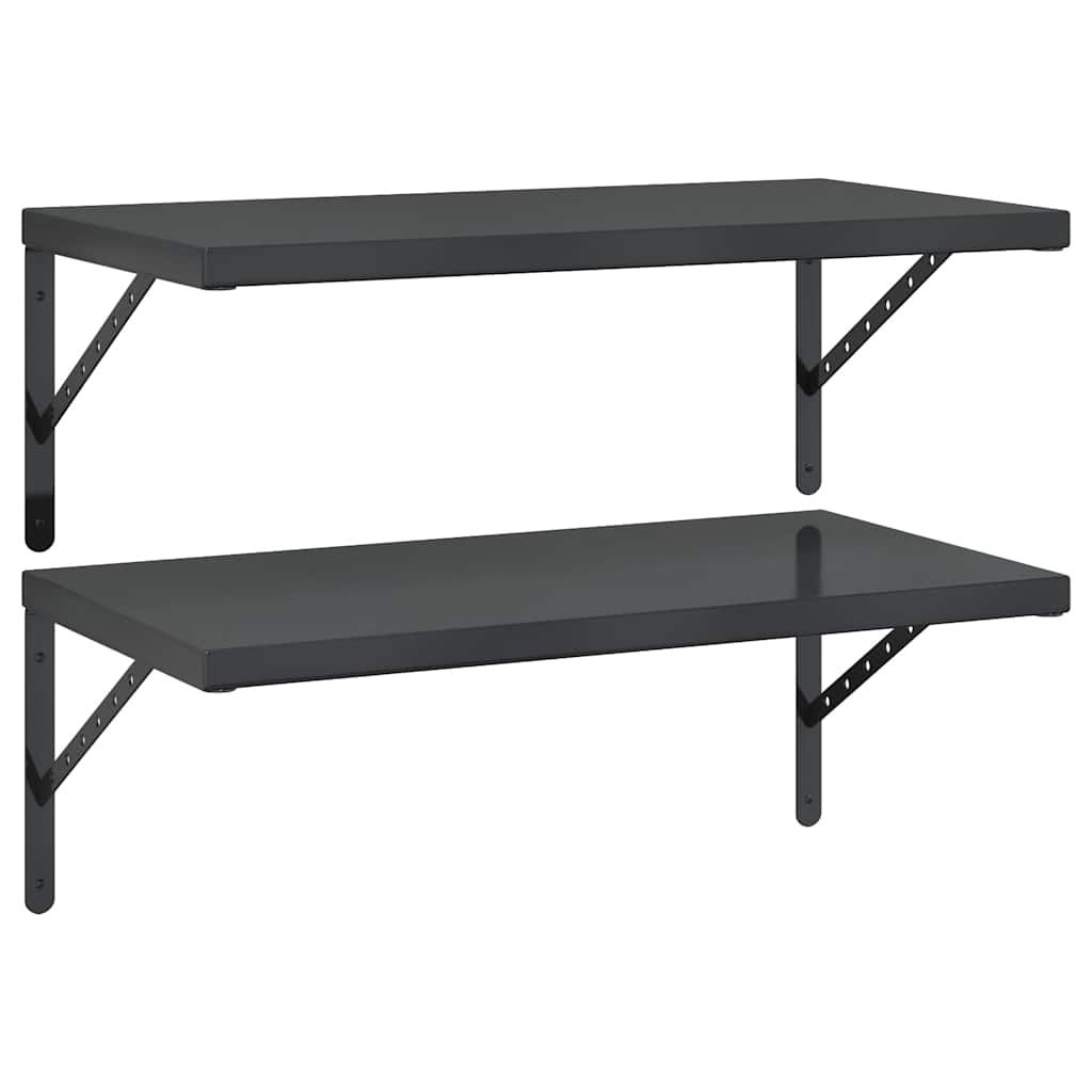 Mensole a Muro 2 pz 75x40 cm Nero in Acciaio Inossidabile