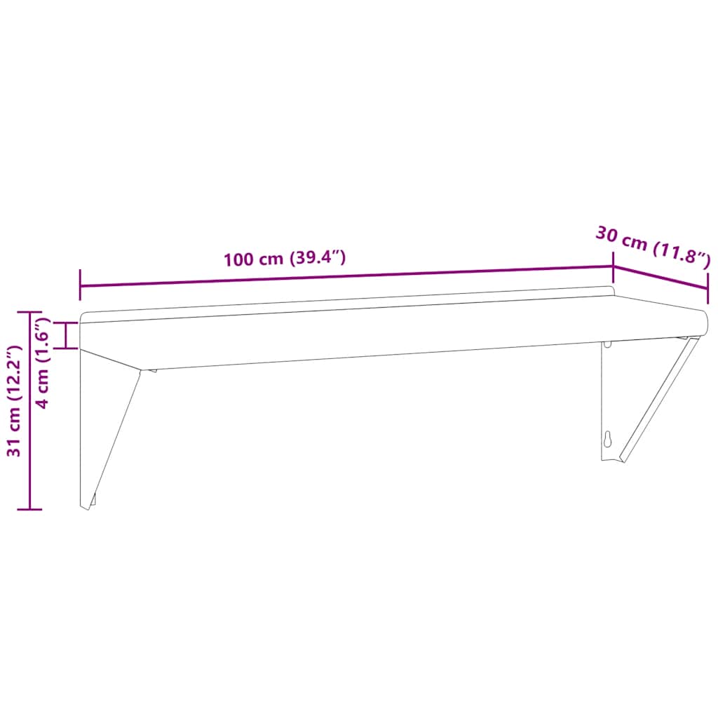 Mensola a Muro 100x30x31 cm Argento in Acciaio Inossidabile