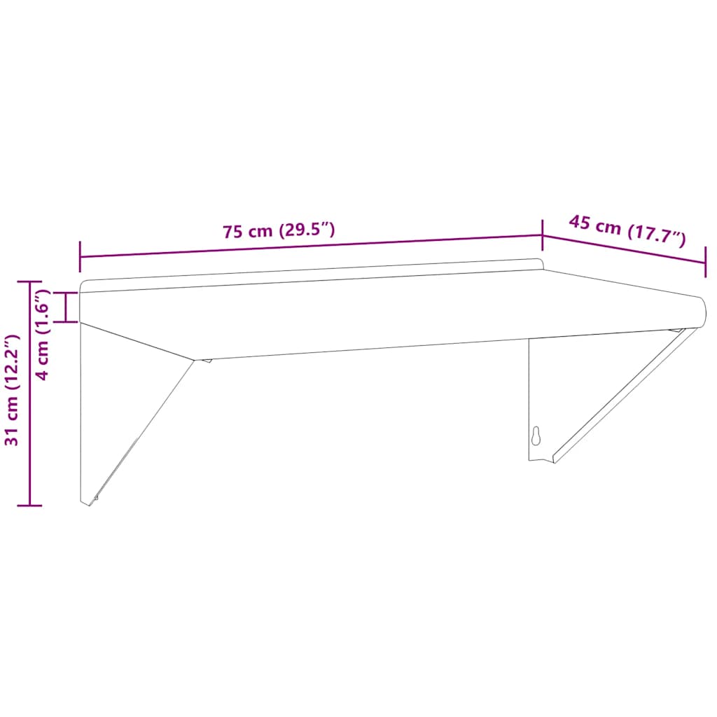 Mensola a Muro 75x45x31 cm Argento in Acciaio Inossidabile