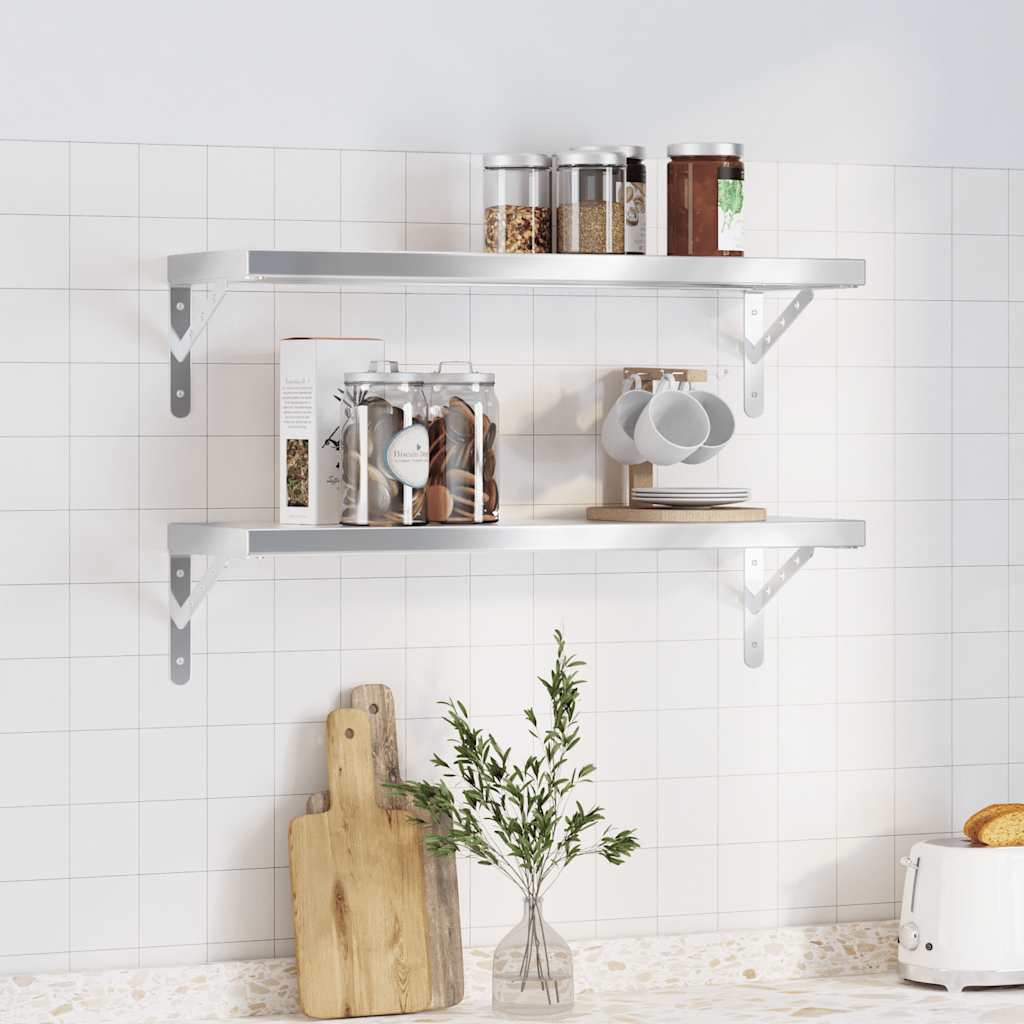 Mensole a Muro 2 pz 75x23,5cm Argento in Acciaio Inossidabile