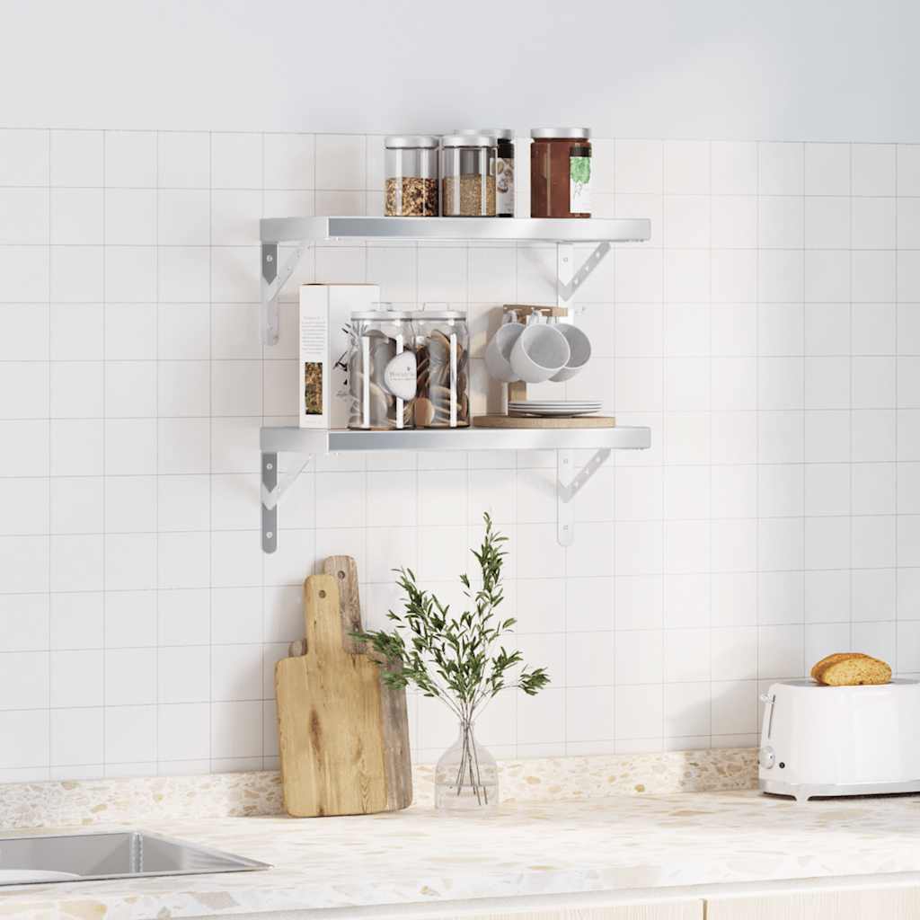 Mensole a Muro 2 pz 50x23,5cm Argento in Acciaio Inossidabile