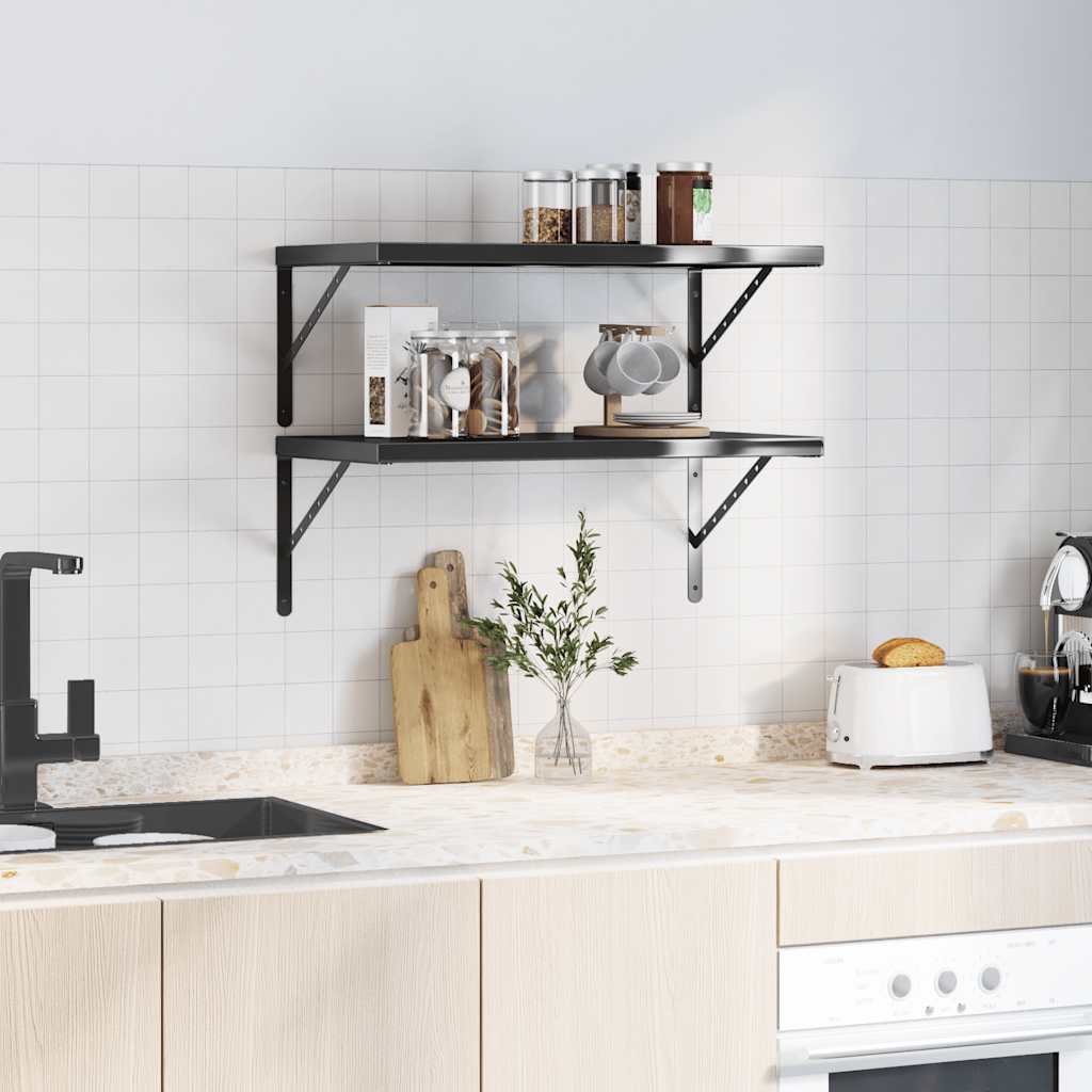 Mensole a Muro 2 pz 75x40 cm Nero in Acciaio Inossidabile