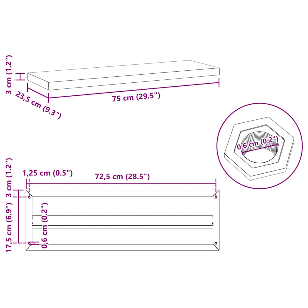 Mensole a Muro 2 pz 75x23,5 cm Nero in Acciaio Inossidabile