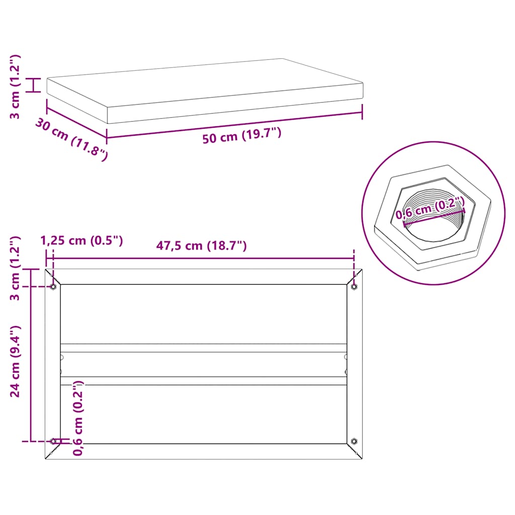 Mensole a Muro 2 pz 50x30 cm Nero in Acciaio Inossidabile