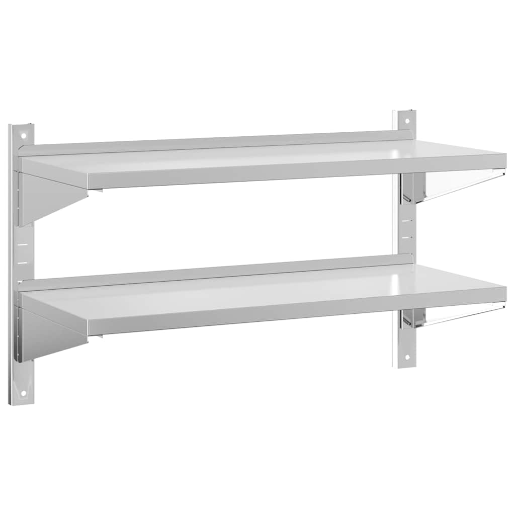 Mensola Muro 2 Ripiani 100x40x60cm Argento Acciaio Inossidabile