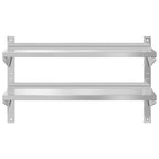 Mensola Muro 2 Ripiani 100x40x60cm Argento Acciaio Inossidabile