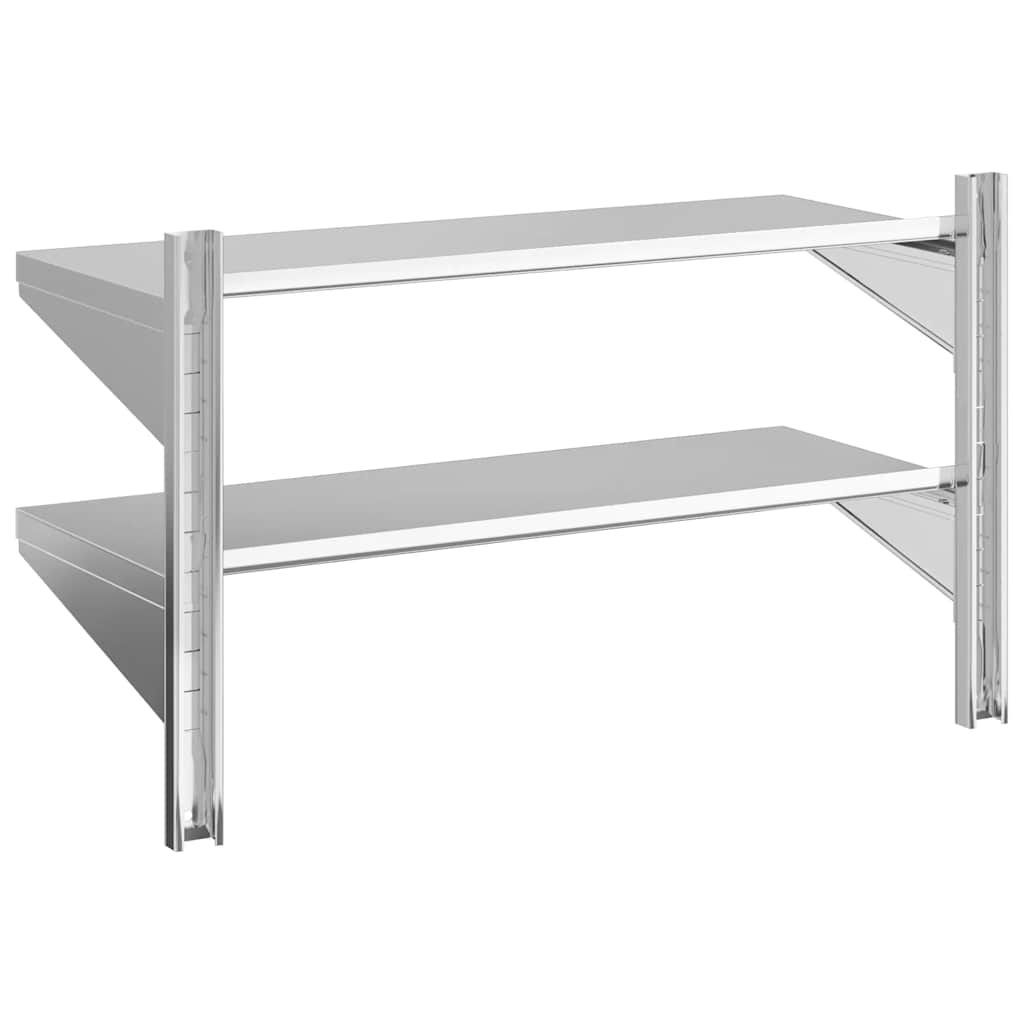 Mensola Muro 2 Ripiani 100x40x60cm Argento Acciaio Inossidabile