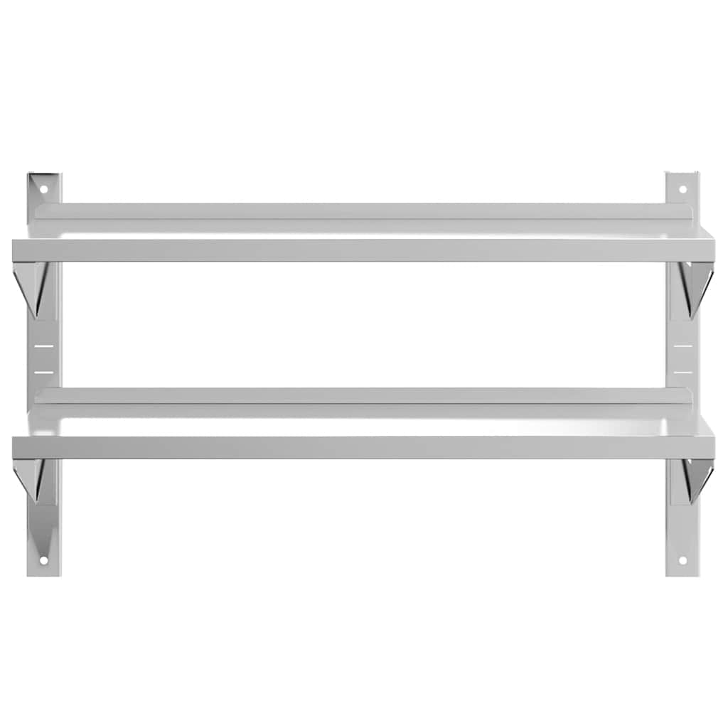 Mensola Muro 2 Ripiani 100x30x60cm Argento Acciaio Inossidabile