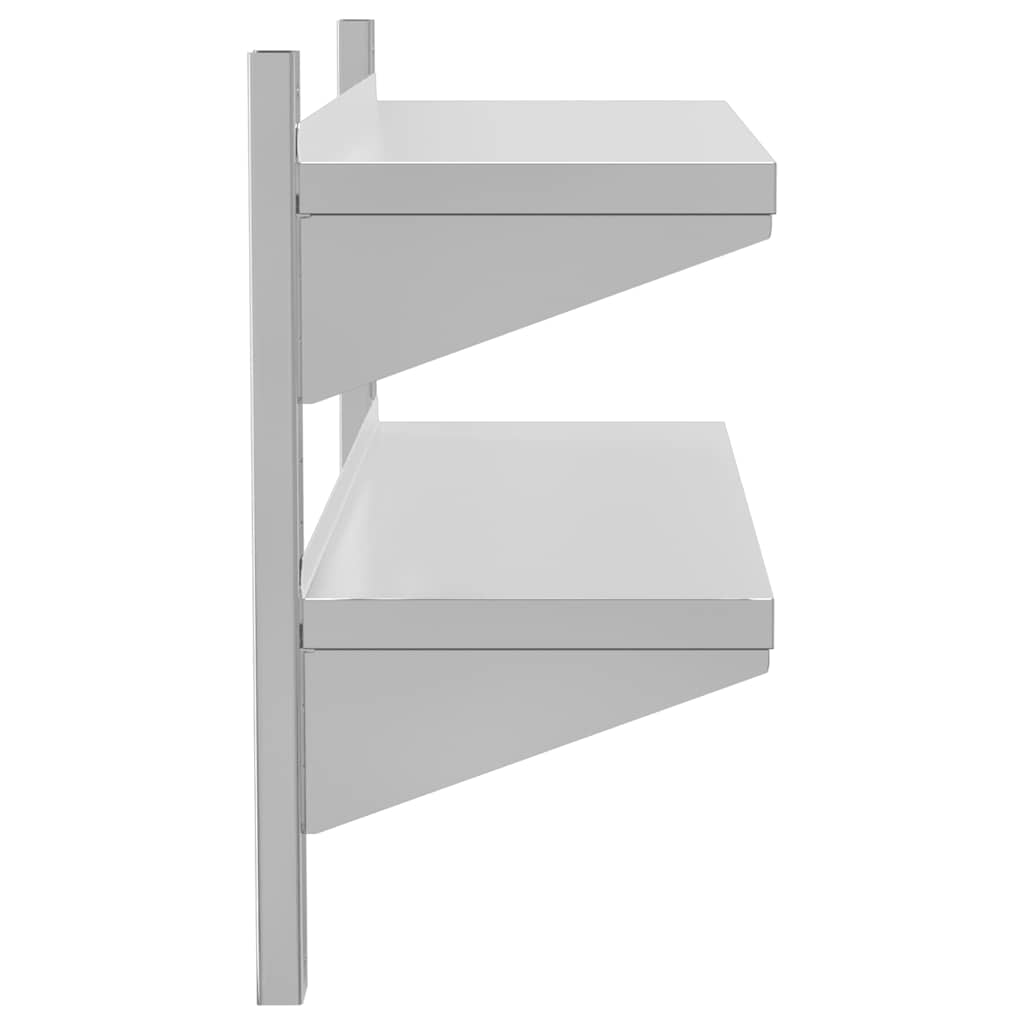 Mensola Muro 2 Ripiani 100x30x60cm Argento Acciaio Inossidabile