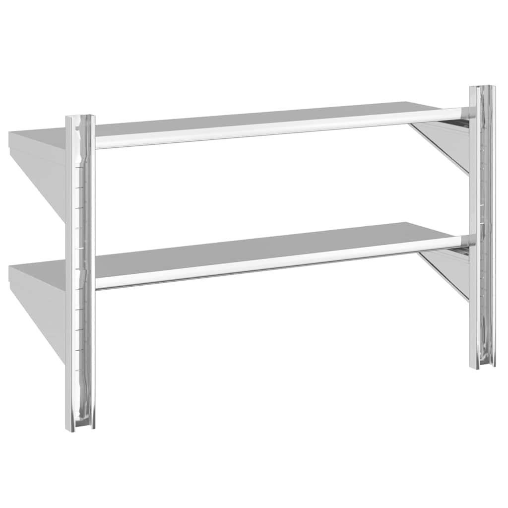 Mensola Muro 2 Ripiani 100x30x60cm Argento Acciaio Inossidabile